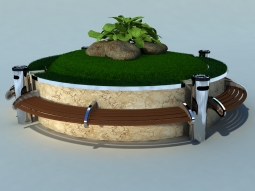 Круглые клумбы с лавочками Круглые клумбы с лавочками